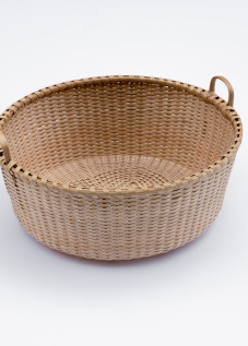 Shaker-1. #804 9”Quatrefoil tub basket with oak rims and handles